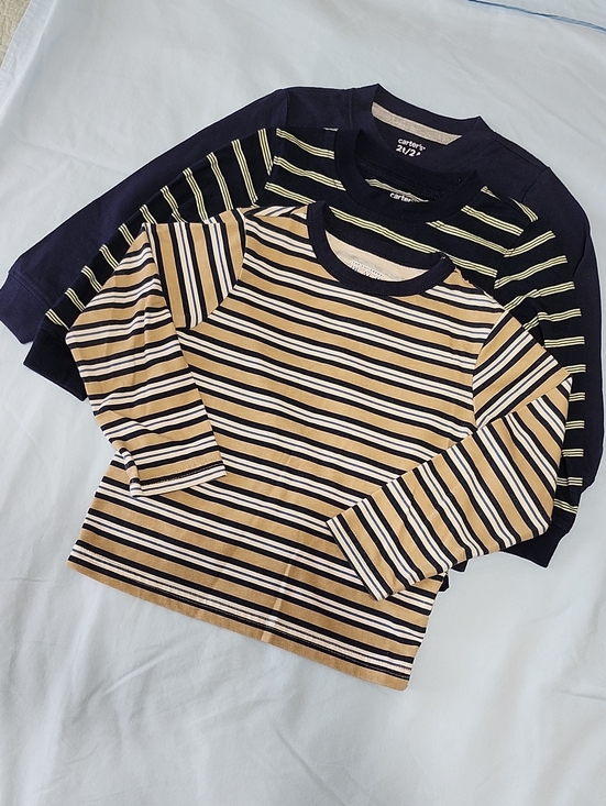 Carter's & Children's Place Other - 3 Carter's Kids Long-Sleeve Striped Tees — Navy, Tan & White